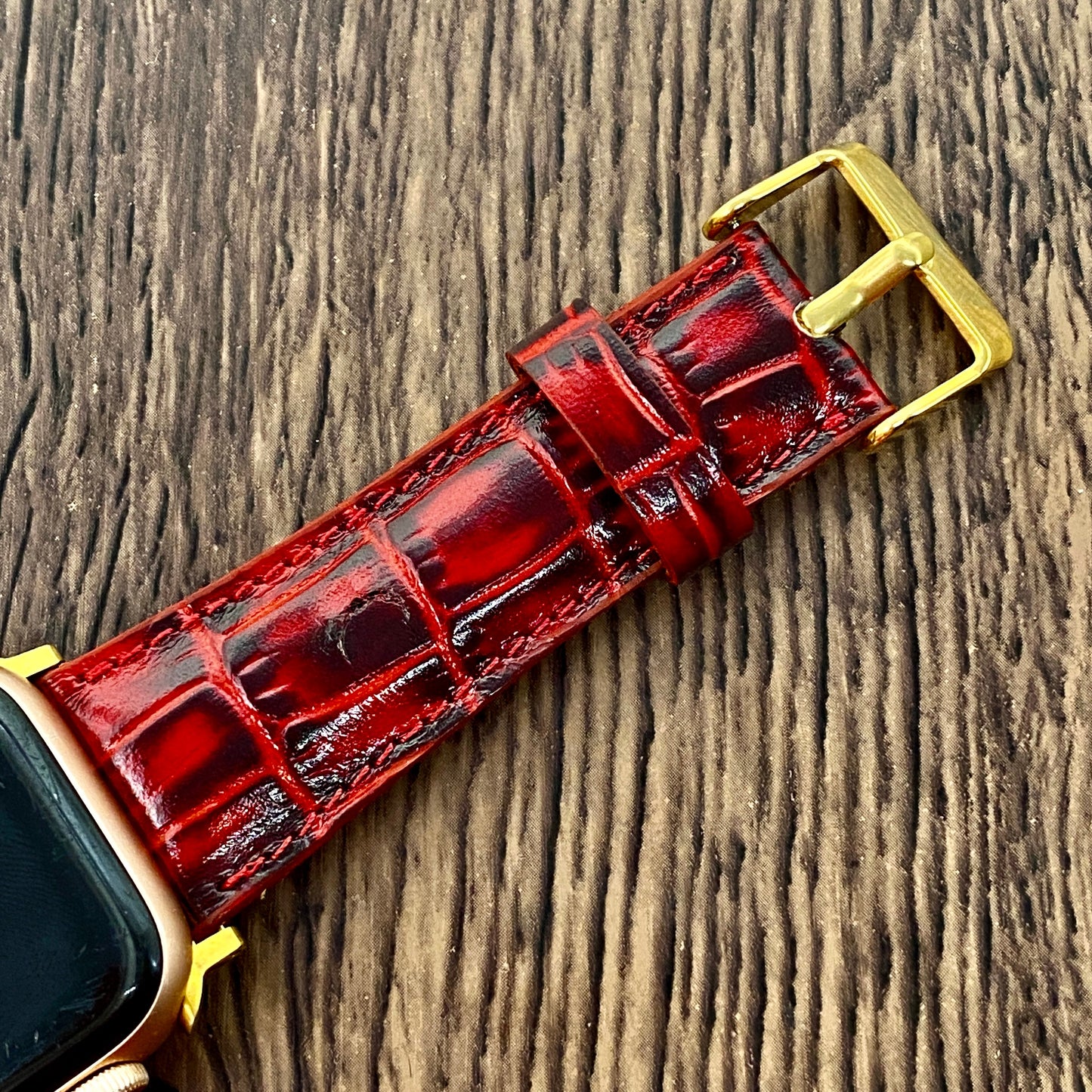 Red Croco Leather Apple Watch Band 42mm, 38mm, 40mm, 44mm for Series 1-2-3-4-5-6, Anniversary Gift, Christmas Gift, Birthday Gift