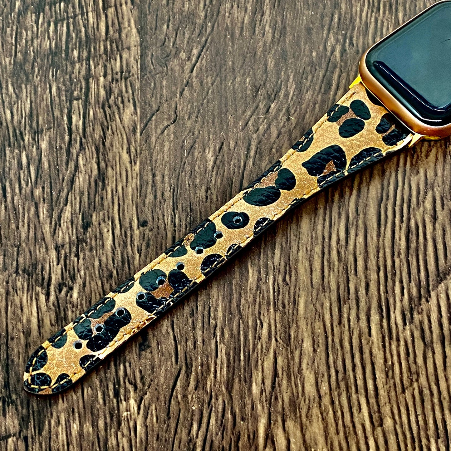Leopard Pattern Slim Premium Leather Apple Watch Band 38mm, 42mm, 44mm, 40mm for 6-5-4-3-2 Gift for Him, Gift for Husband, Gift for Friend