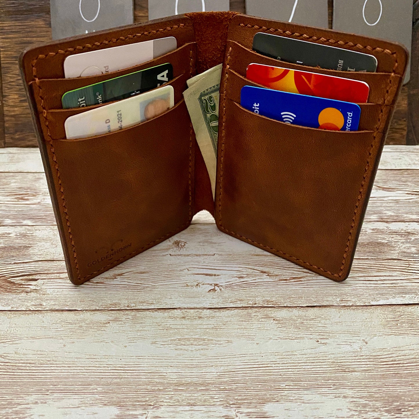 Customized Green Leather Wallet Made From Full-Grain Leather for Anniversary Birthday or Fathers Day Gift For Him