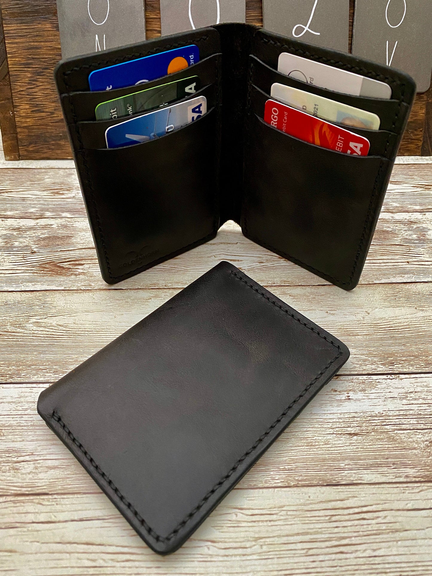 Customized Green Leather Wallet Made From Full-Grain Leather for Anniversary Birthday or Fathers Day Gift For Him