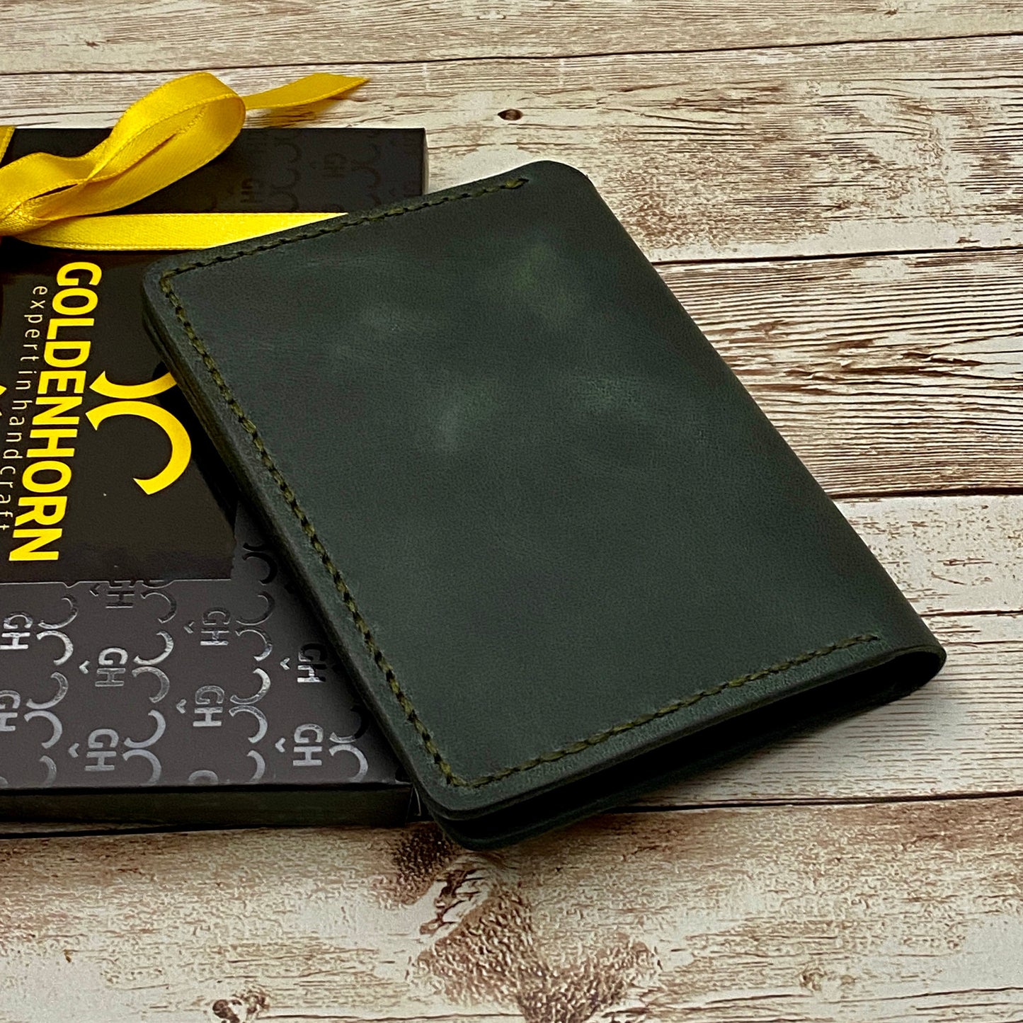 Customized Green Leather Wallet Made From Full-Grain Leather for Anniversary Birthday or Fathers Day Gift For Him