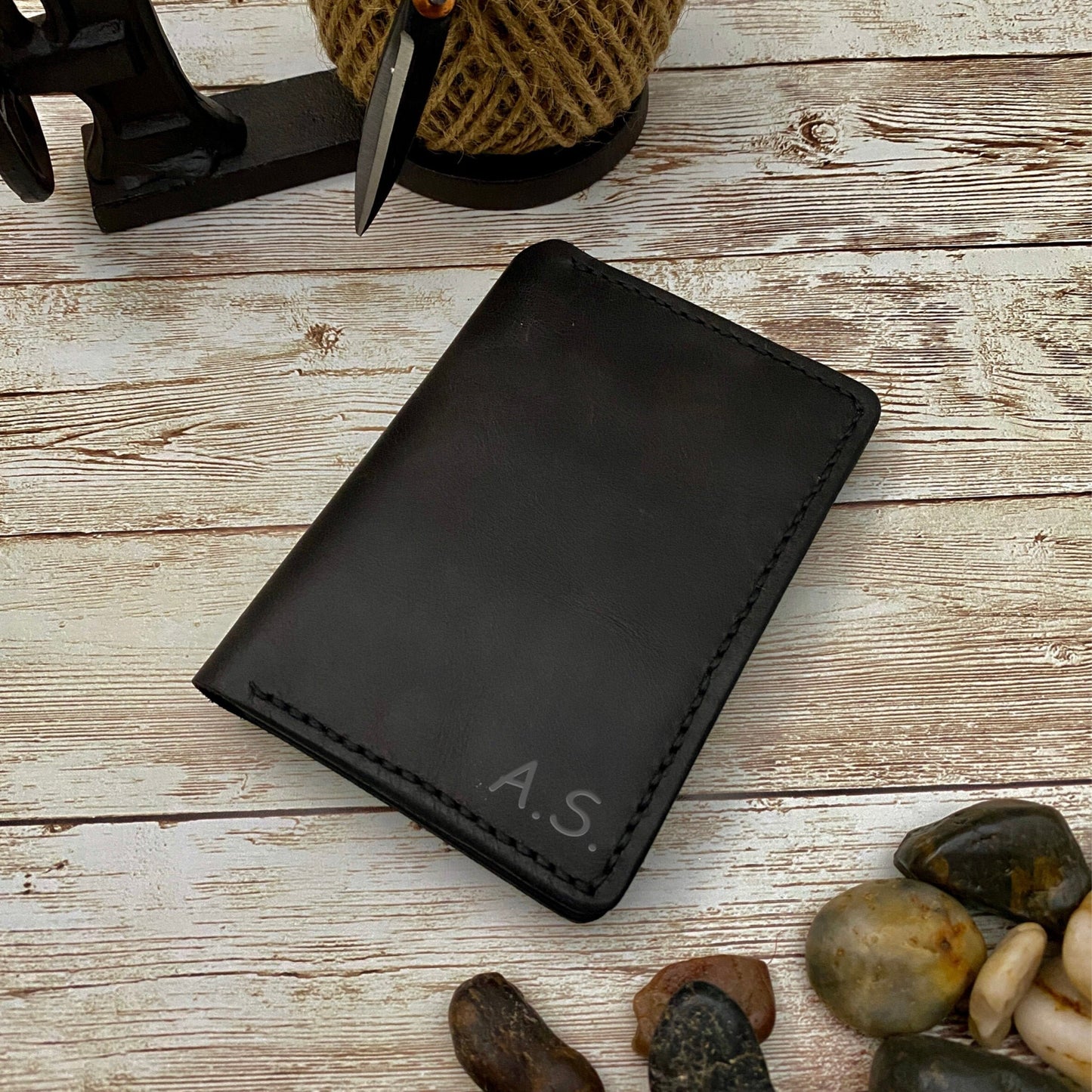 Personalized Black Leather Wallet Made From Full-Grain Leather for Anniversary Birthday or Father's Day Gift For Him, Personalized Gift