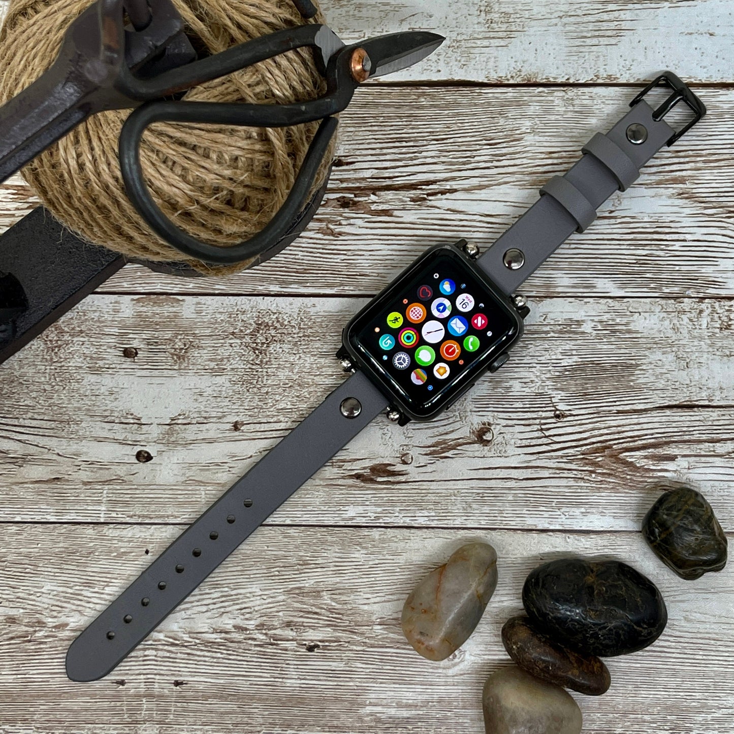 Gray Leather Apple Watch Band 38mm 40mm 42mm 44mm, Slim Leather Apple Watch for Women, iWatch Band, Gift for Sister