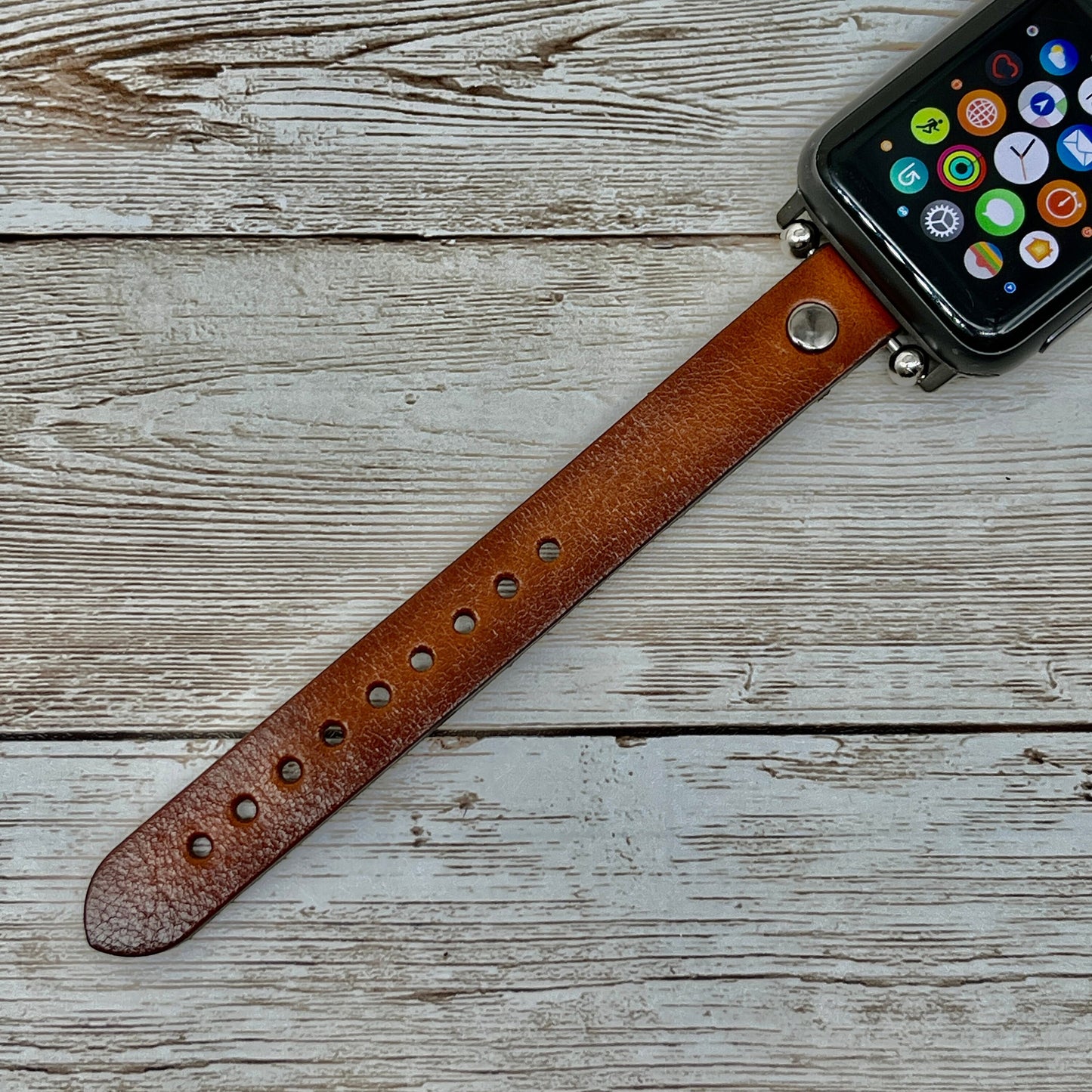 Brown Burnished Leather Apple Watch Band 38, 40, 42, 44mm, Slim Leather Apple Watch for Women, iWatch Band for Sister, Free Customization