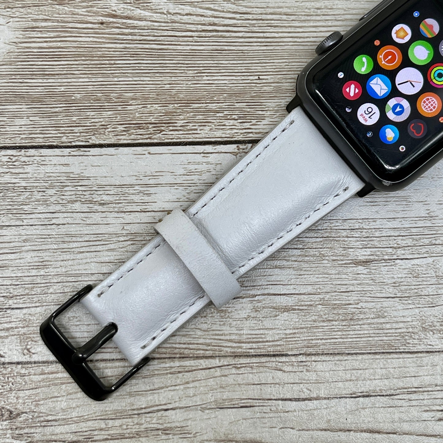 White Leather Apple Watch Band 42mm, 38mm, 40mm, 44mm for Series 1-2-3-4-5-6 and SE for Mother's Day Gift, Anniversary Gift