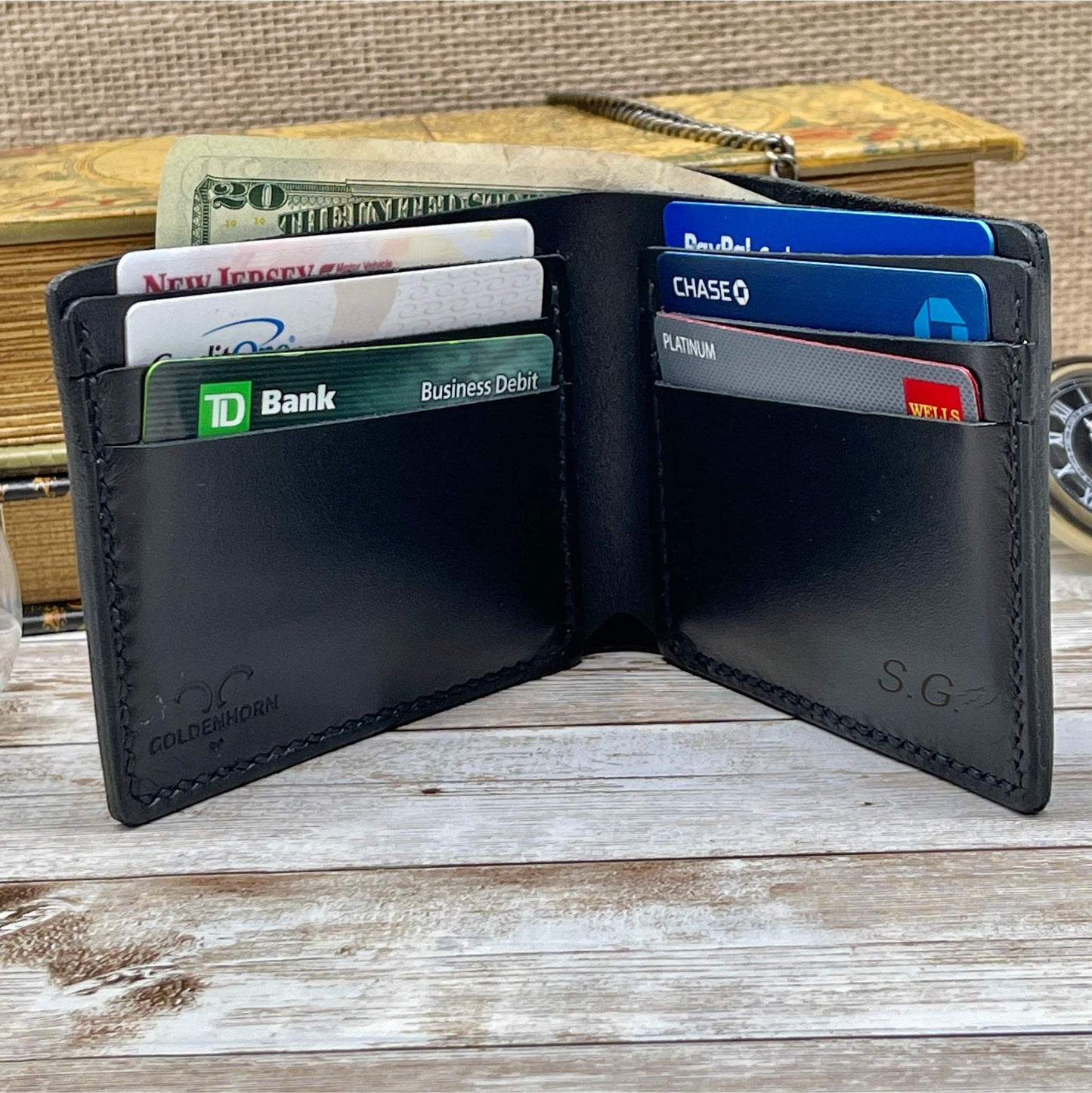 Black Leather Wallet Personalized for Him, Engraved Wallet for Anniversary Gift, Boy Friend Gift Custom Wallet