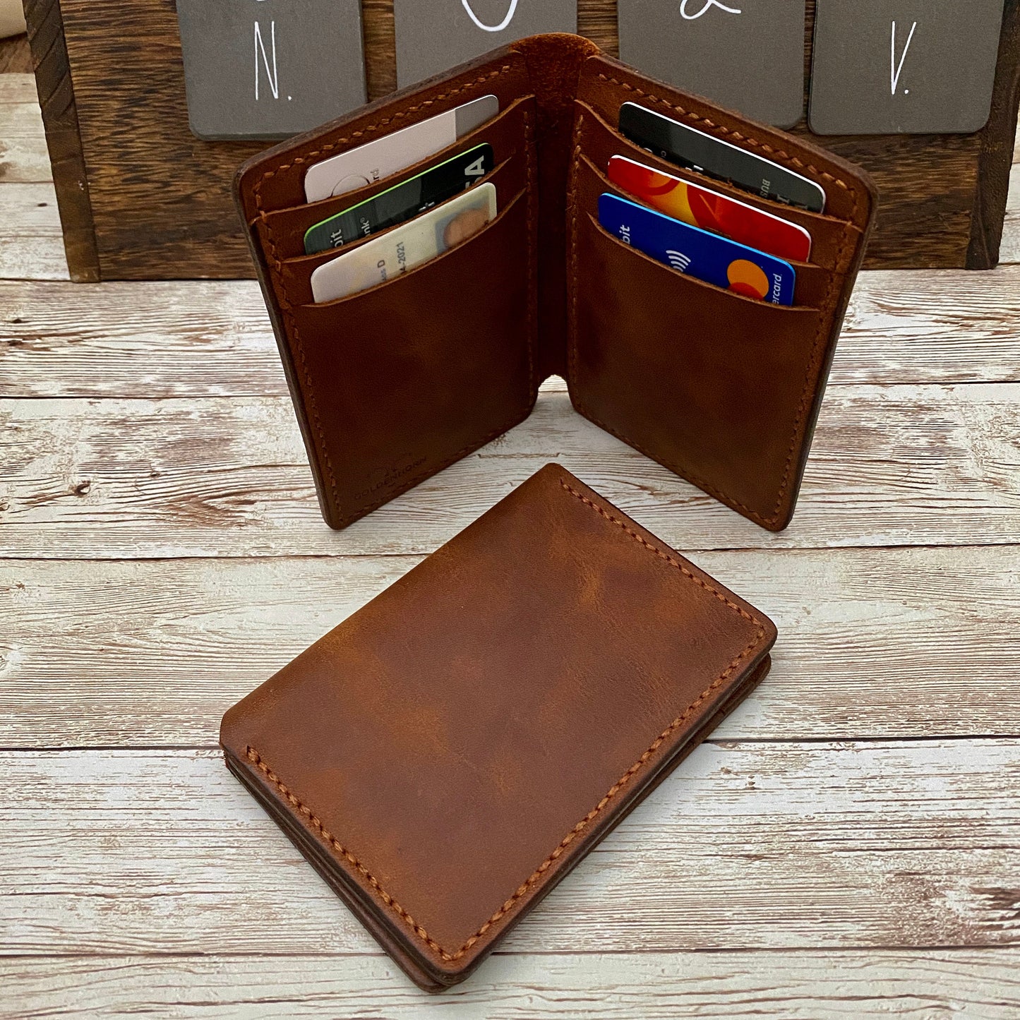 Brown Leather Wallet Made From Full-Grain Leather for Anniversary Birthday or Father's Day Gift, Personalized Gift