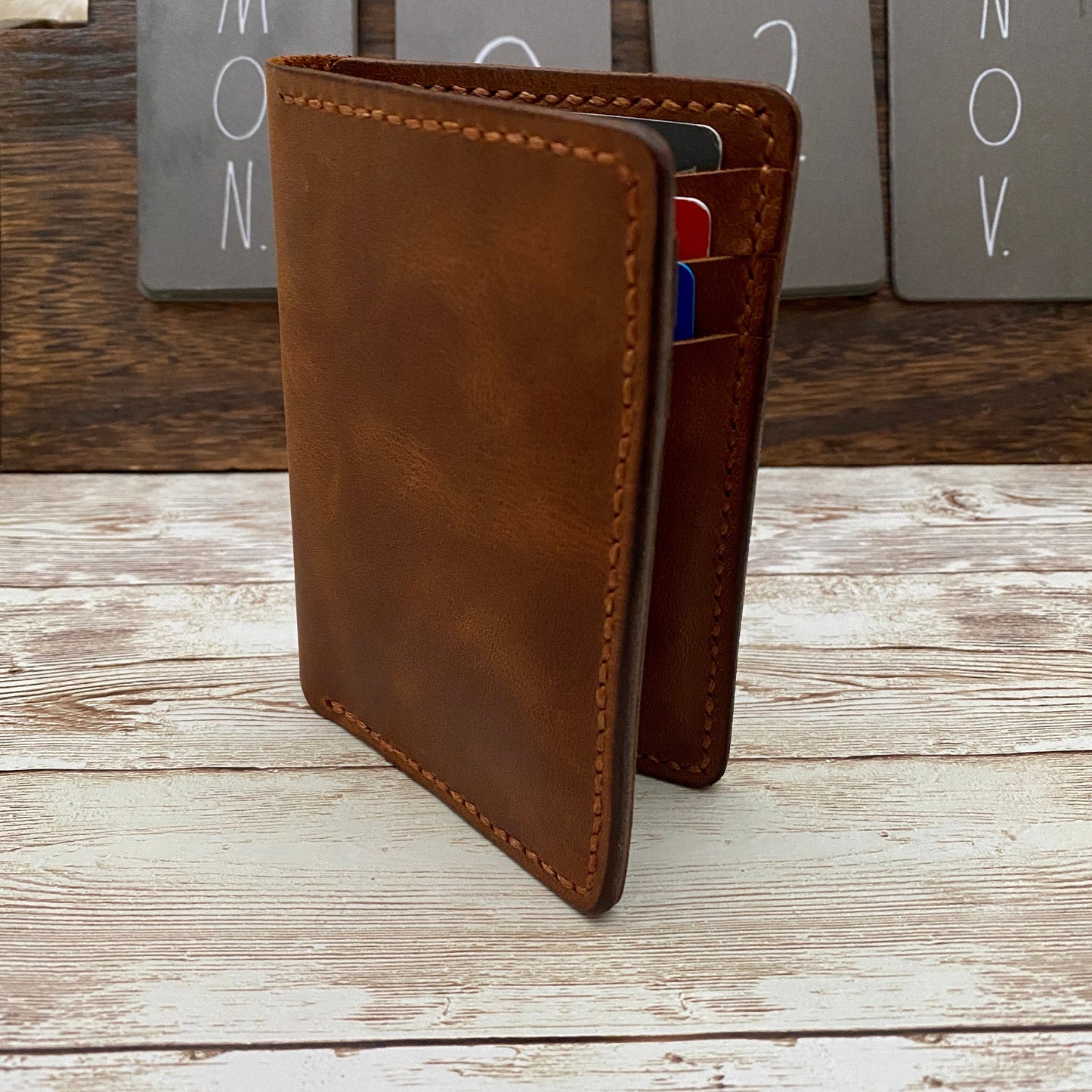 Brown Leather Wallet Made From Full-Grain Leather for Anniversary Birthday or Father's Day Gift, Personalized Gift