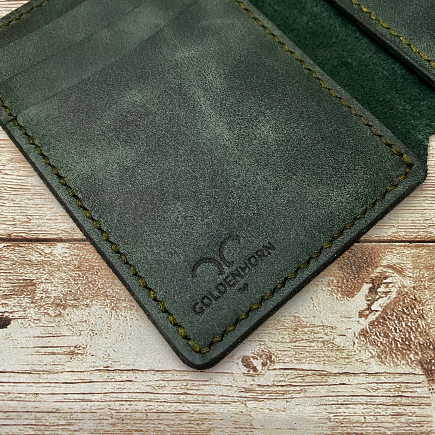Customized Green Leather Wallet Made From Full-Grain Leather for Anniversary Birthday or Fathers Day Gift For Him
