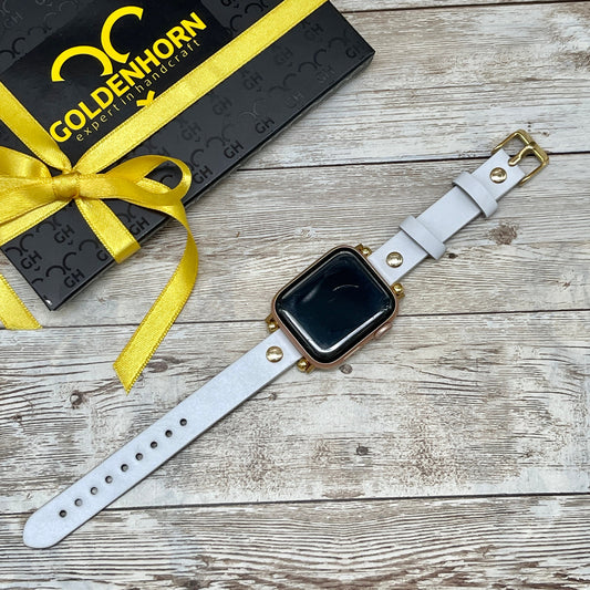 White Apple Watch Band, 42mm, 38mm, 40mm, 44mm for Series 1-2-3-4-5-6-SE, Gift for Anniversary, Free Laser Engraving