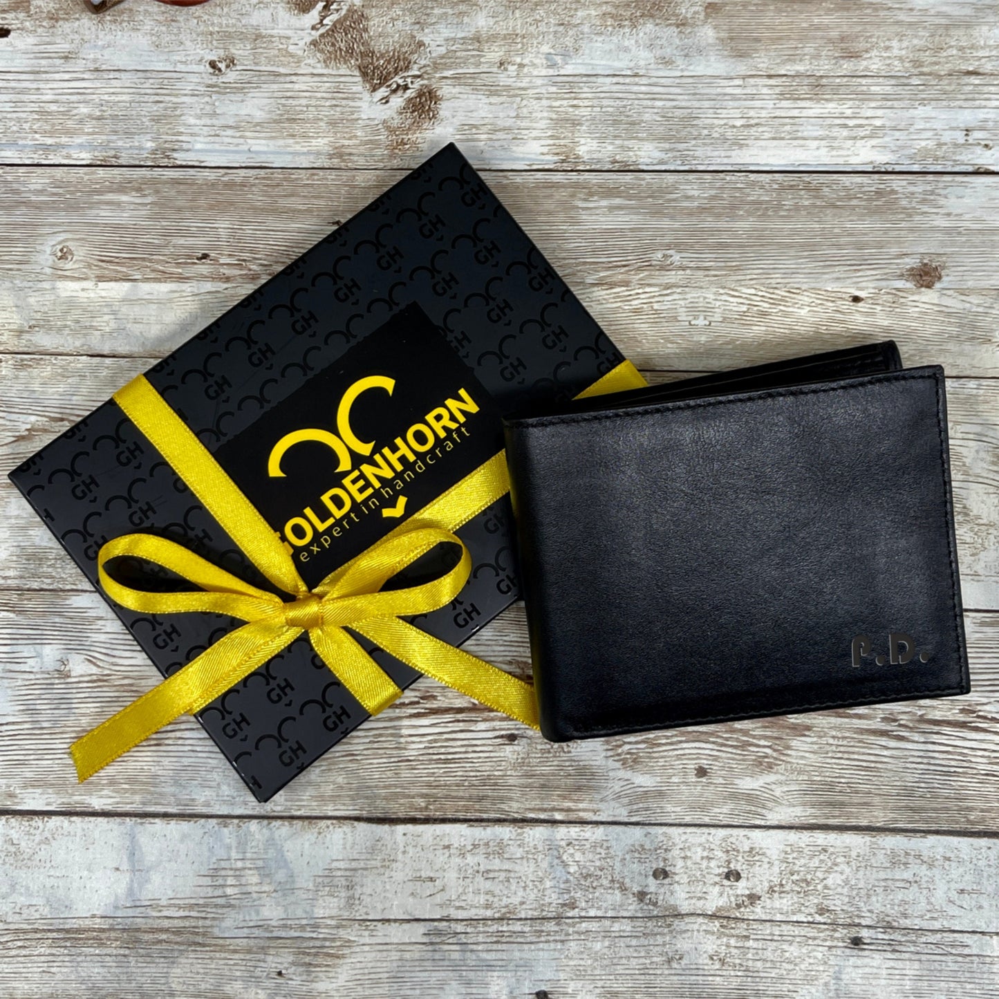 Black Leather Wallet Personalized for Him, Full-Grain Leather Wallet Customized for Father's Day, Personalized Gift for Boy Friend