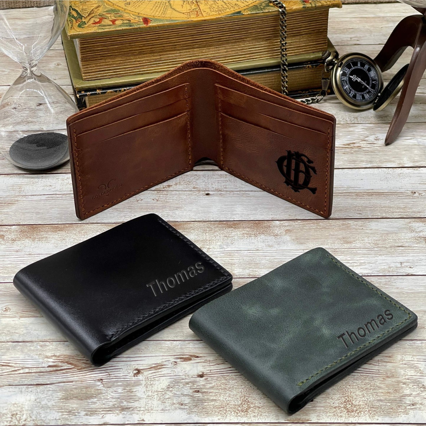 Black Leather Wallet Personalized for Him, Engraved Wallet for Anniversary Gift, Boy Friend Gift Custom Wallet