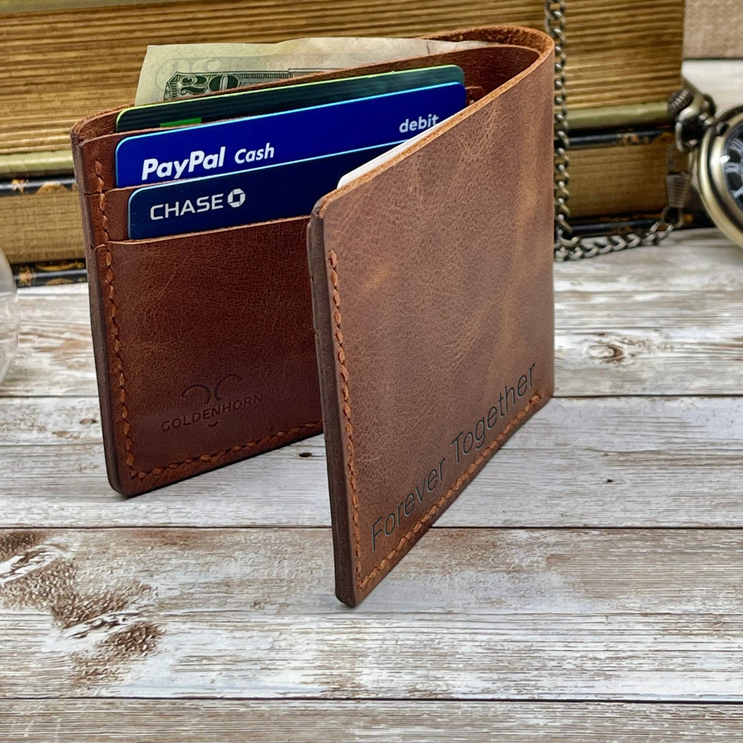 Brown Leather Wallet l Custom Cowhide Leather Wallet l Anniversary Gift for Him Personalized Mens Full Grain Leather Wallet