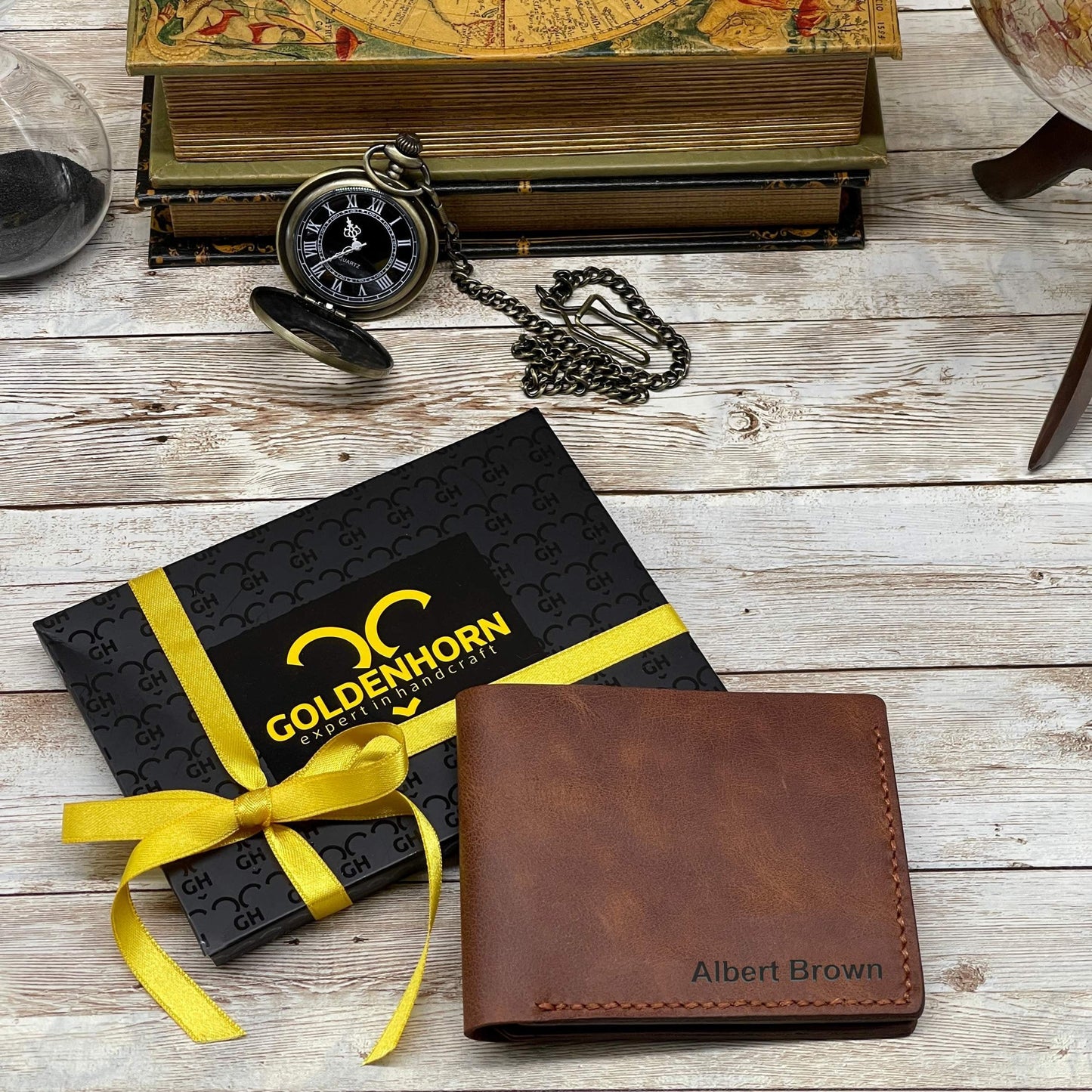 Brown Leather Wallet l Custom Cowhide Leather Wallet l Anniversary Gift for Him Personalized Mens Full Grain Leather Wallet