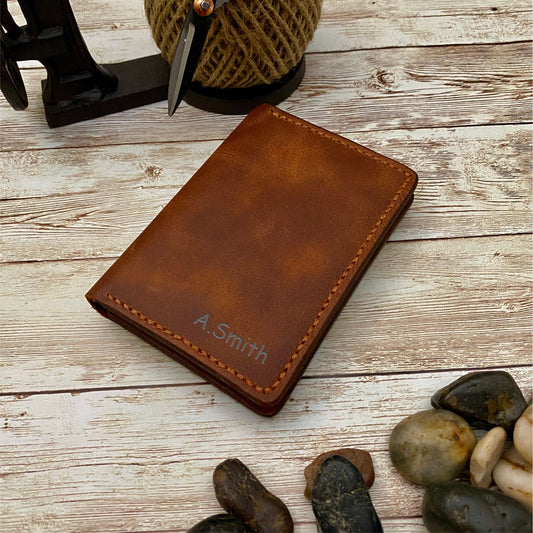 Brown Leather Wallet Made From Full-Grain Leather for Anniversary Birthday or Father's Day Gift, Personalized Gift