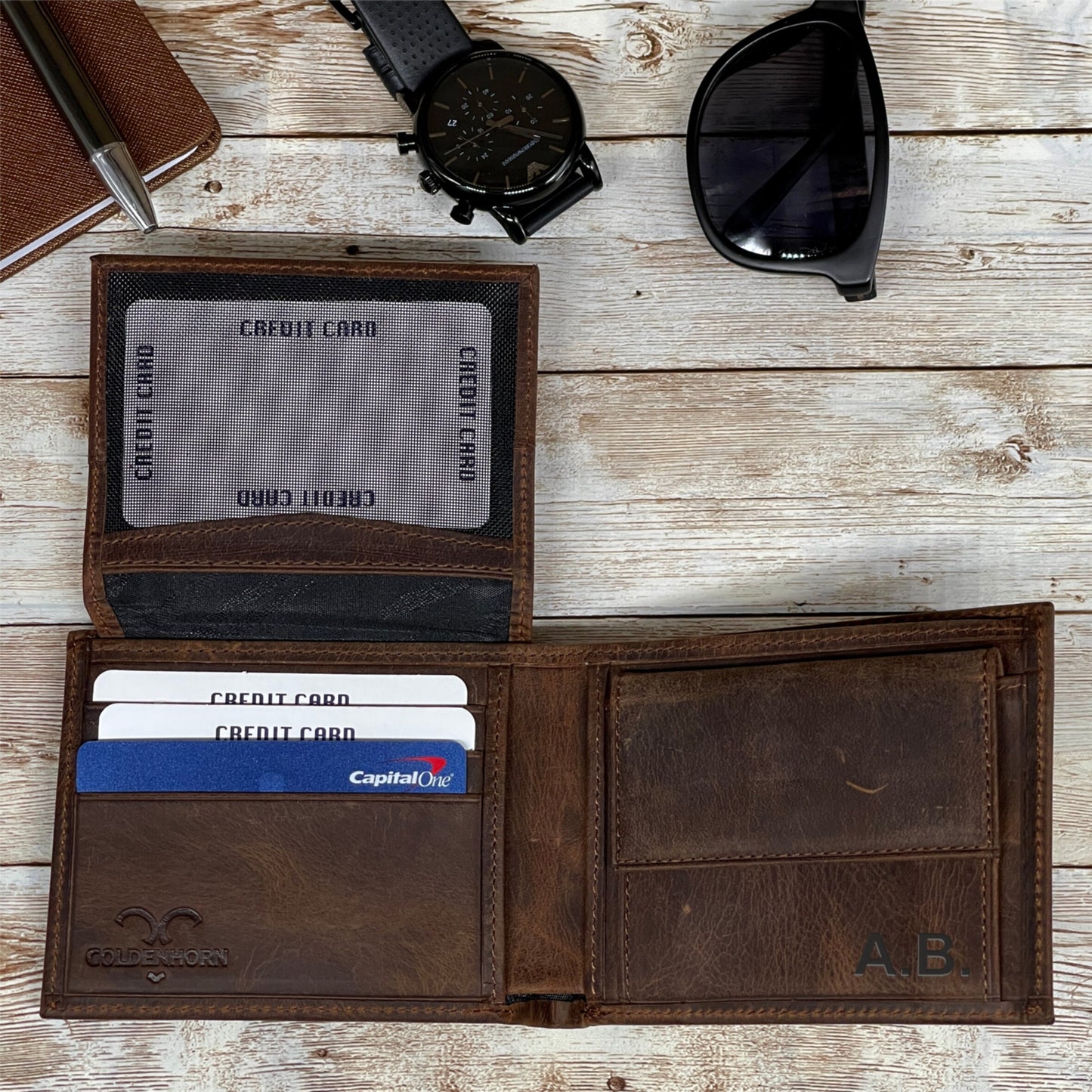 Logo - State Map Engraved Leather Wallet with Coin Pocket Cash Slots and Slot with Window for Driver License | Customized Leather Wallet