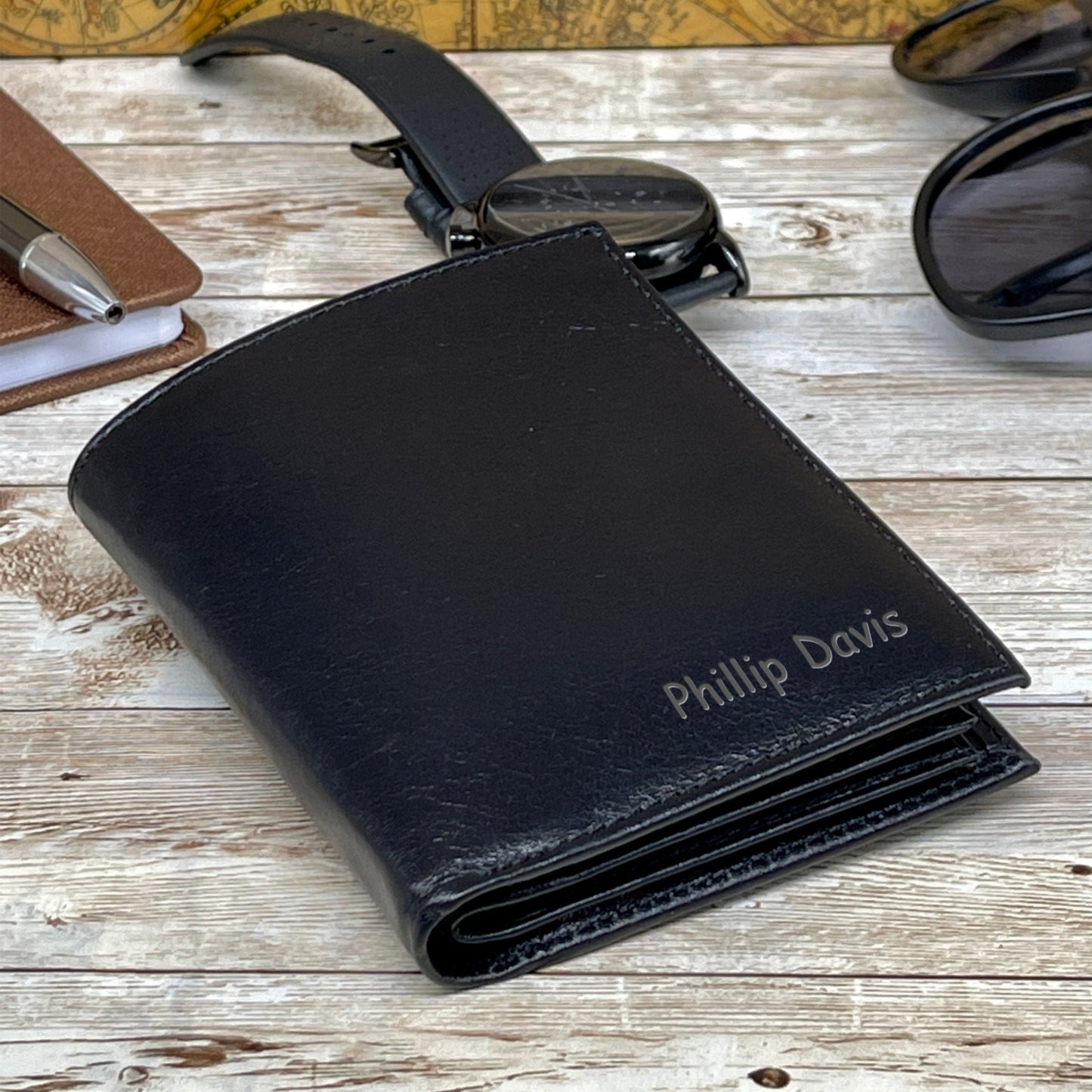 Custom Leather Wallet Made From Full-Grain Leather with 14 Credit Card Spots 2 Id Spots and 2 Cash and Receipt Slots in Black Brown and Dark