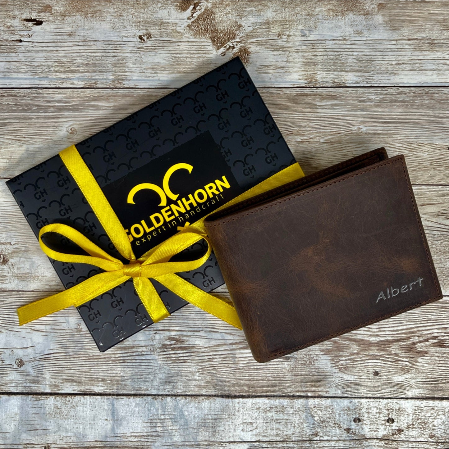 Green Leather Wallet made from Full-Grain Leather Card and Cash Holder Customized for Anniversary Gift
