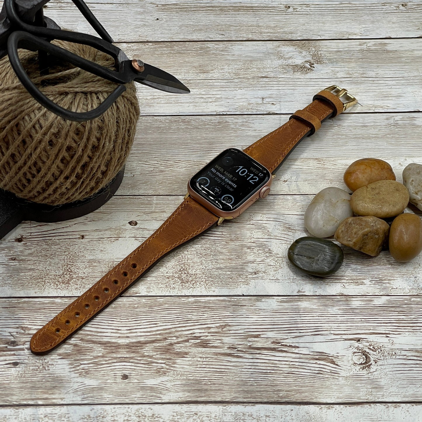 Genuine Brown Leather Slim Apple Watch band, 42mm, 38mm, 40mm, 44mm for series 1-2-3-4-5-6 & SE Free Laser Engraving and Gift Package