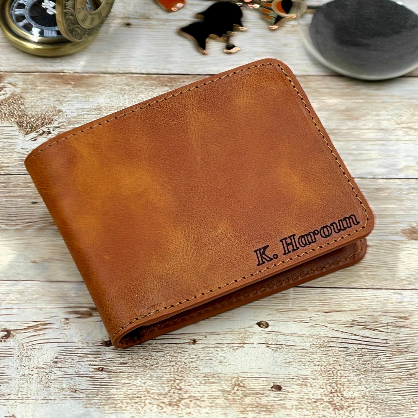 Leather Wallet Customize As You Wish Message Text Initials Hand Writing Monograms Team College Car or Company Logos and Special Gift Package