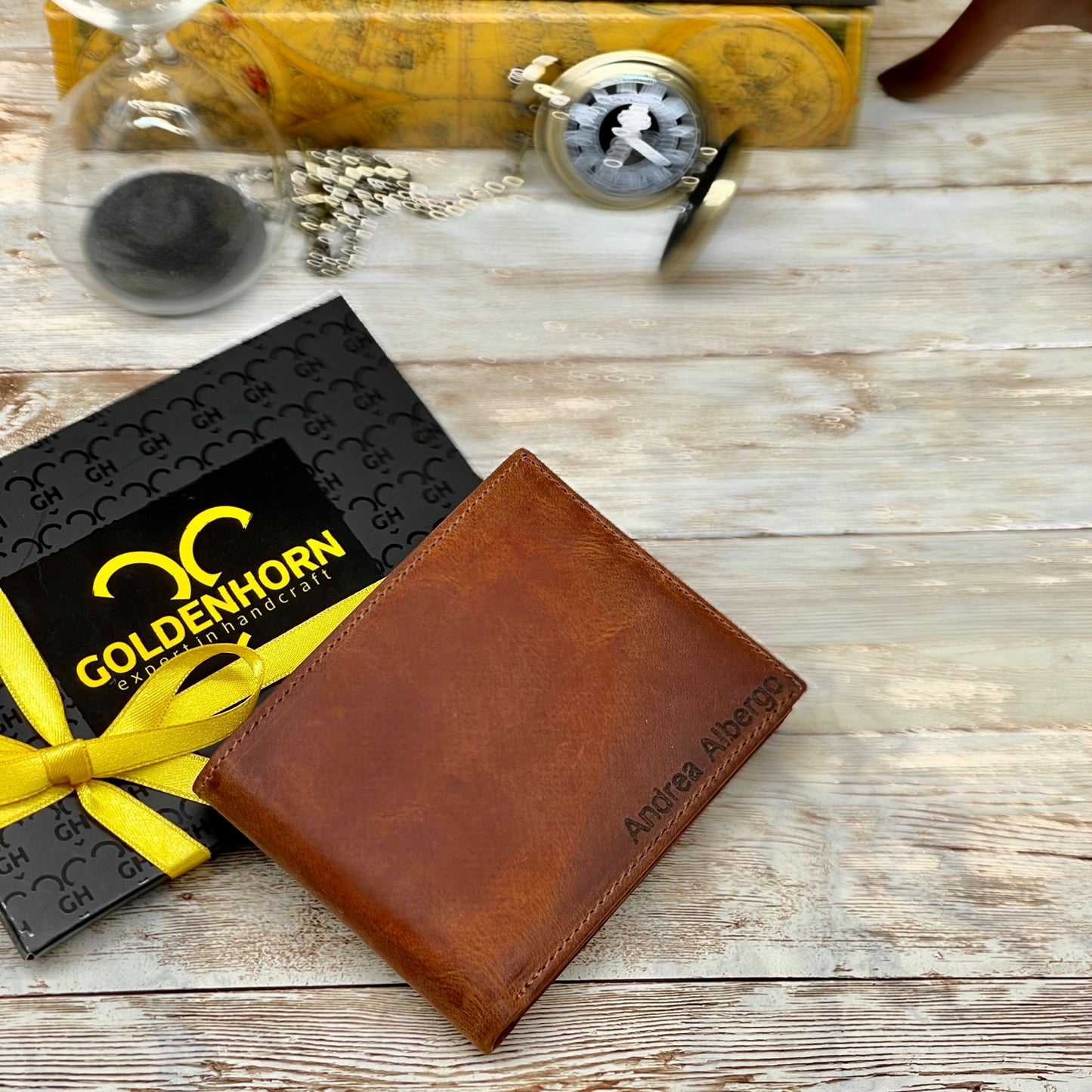 Personalized Monogrammed Engraved Genuine Leather Bifold Mens Wallet with Gift Box Groomsmen, Best Man, Father's Day Gift