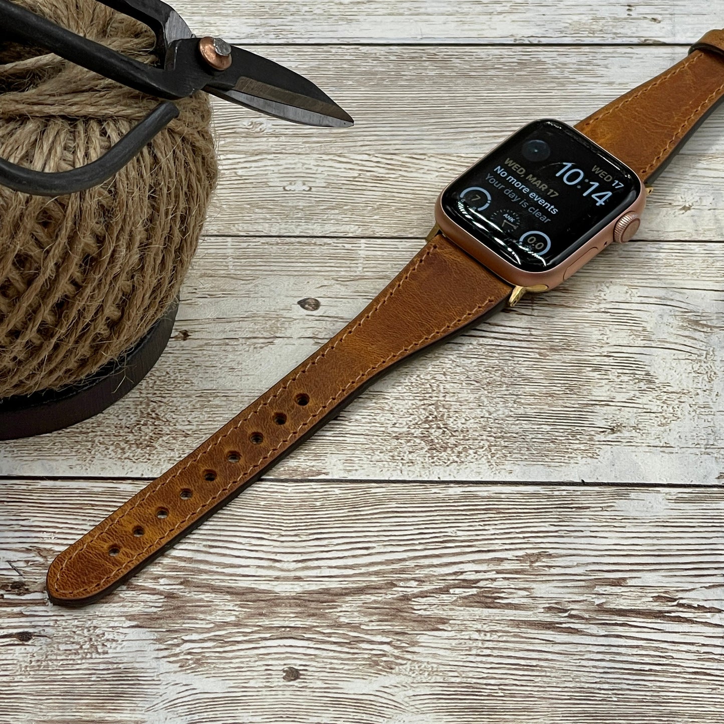 Genuine Brown Leather Slim Apple Watch band, 42mm, 38mm, 40mm, 44mm for series 1-2-3-4-5-6 & SE Free Laser Engraving and Gift Package