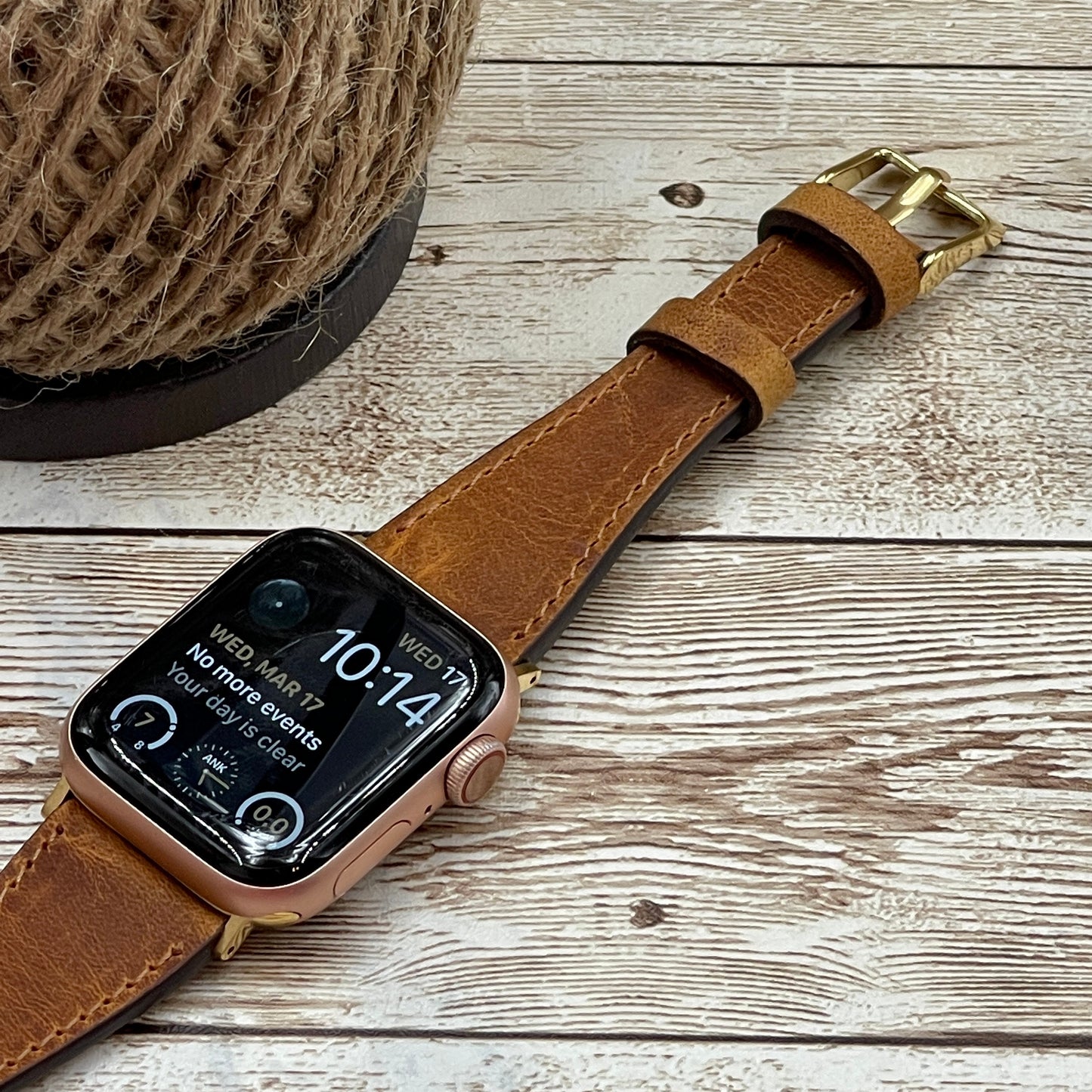 Genuine Brown Leather Slim Apple Watch band, 42mm, 38mm, 40mm, 44mm for series 1-2-3-4-5-6 & SE Free Laser Engraving and Gift Package