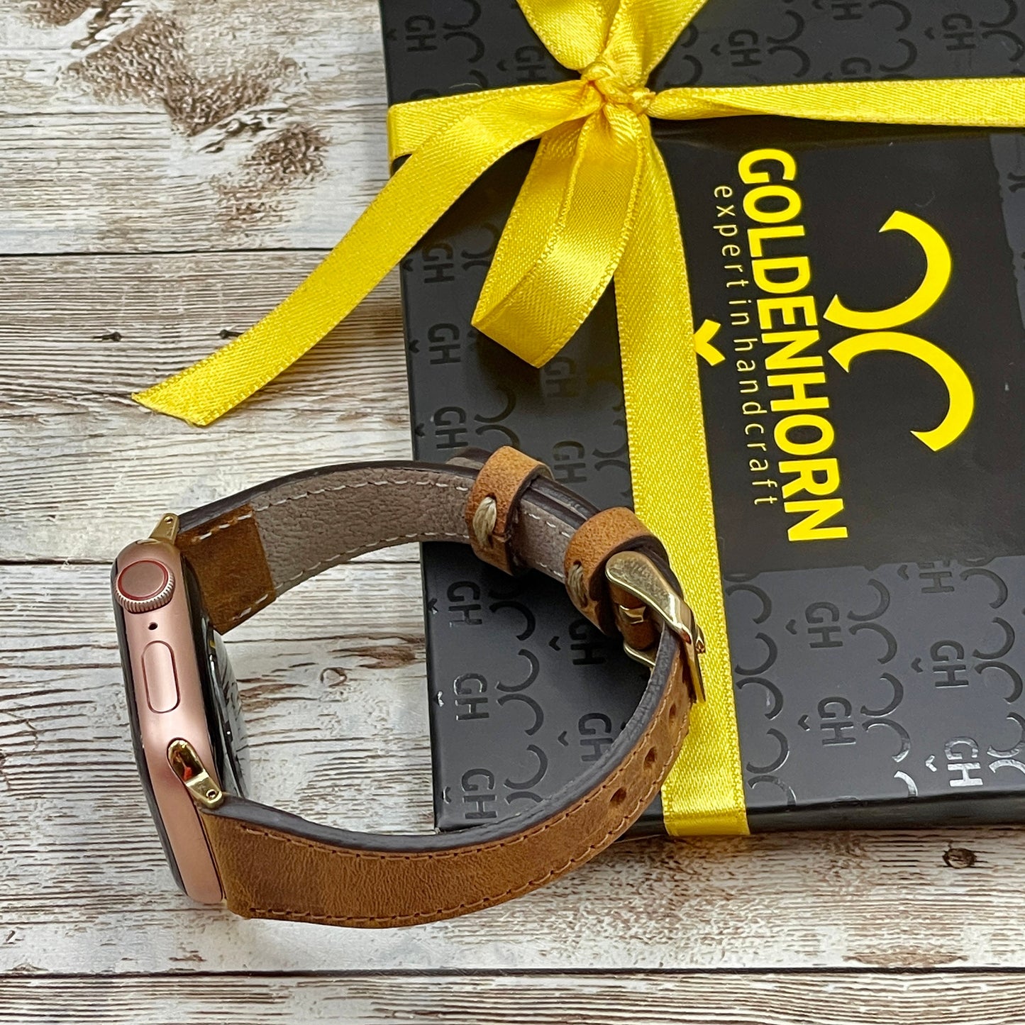 Genuine Brown Leather Slim Apple Watch band, 42mm, 38mm, 40mm, 44mm for series 1-2-3-4-5-6 & SE Free Laser Engraving and Gift Package