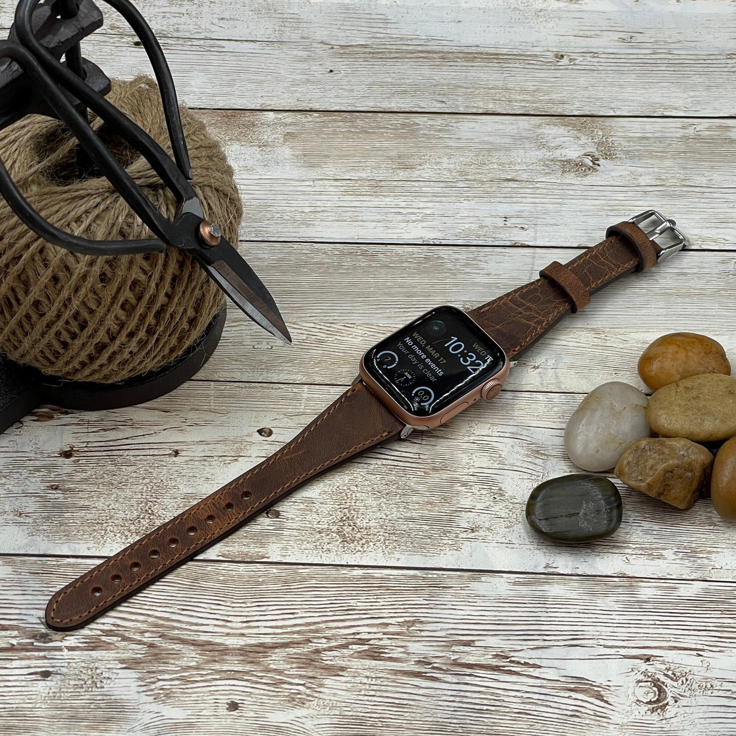 Slim Apple Watch Band 38mm 40mm 42mm 44mm for Apple Watch 6 5 4 3 2 1, Leather Watchband, Apple Watch Strap for Women, Free Laser Engraving