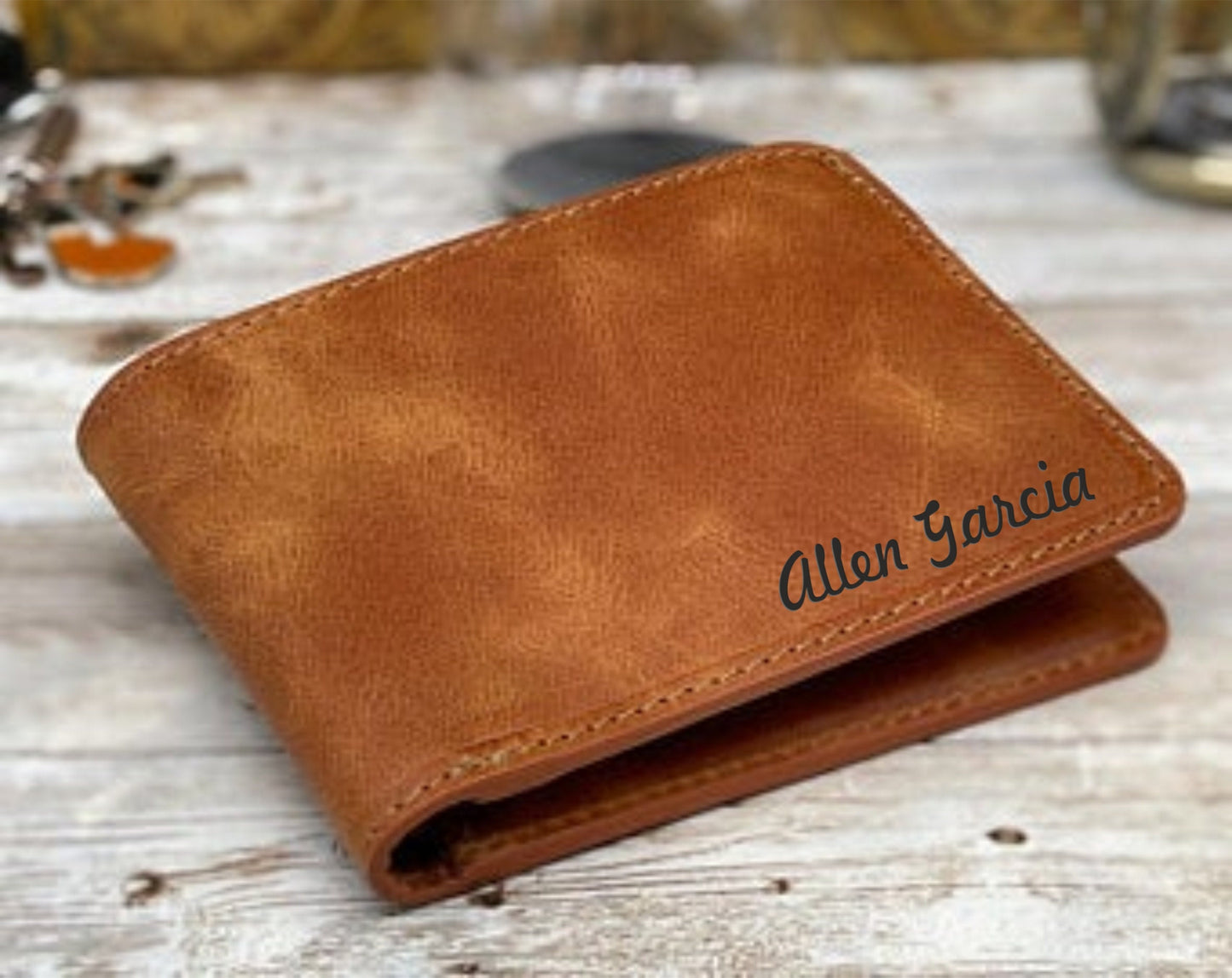 Leather Wallet Customize As You Wish Message Text Initials Hand Writing Monograms Team College Car or Company Logos and Special Gift Package