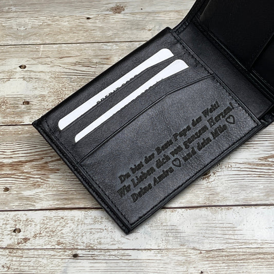 Black Leather Wallet Personalized for Him, Full-Grain Leather Wallet Customized for Father's Day, Personalized Gift for Boy Friend