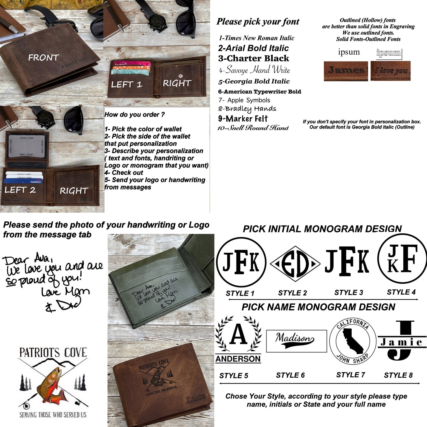 Monogram Wallet l Custom Leather Wallet l Anniversary Gift for Him Personalized Mens Leather Wallet l Groomsmen Wallet Gift for Him