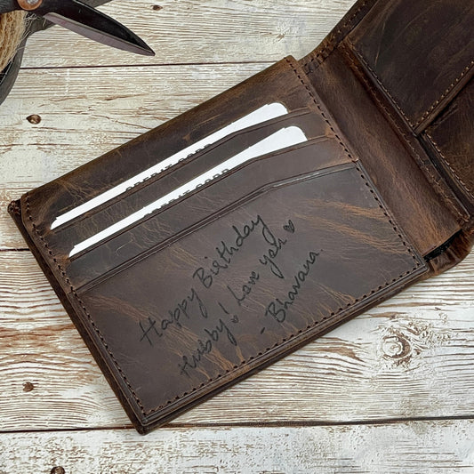 Valentine Gift For Him | Handwriting Gift | Custom Leather Wallet l Brown Leather Wallet l Anniversary Gift for Him | Mens Leather Wallet