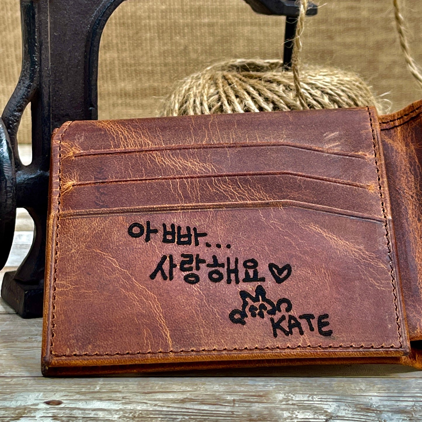 Leather Wallet engraving available for all message, text, initials, handwriting, monograms and logos in gift package