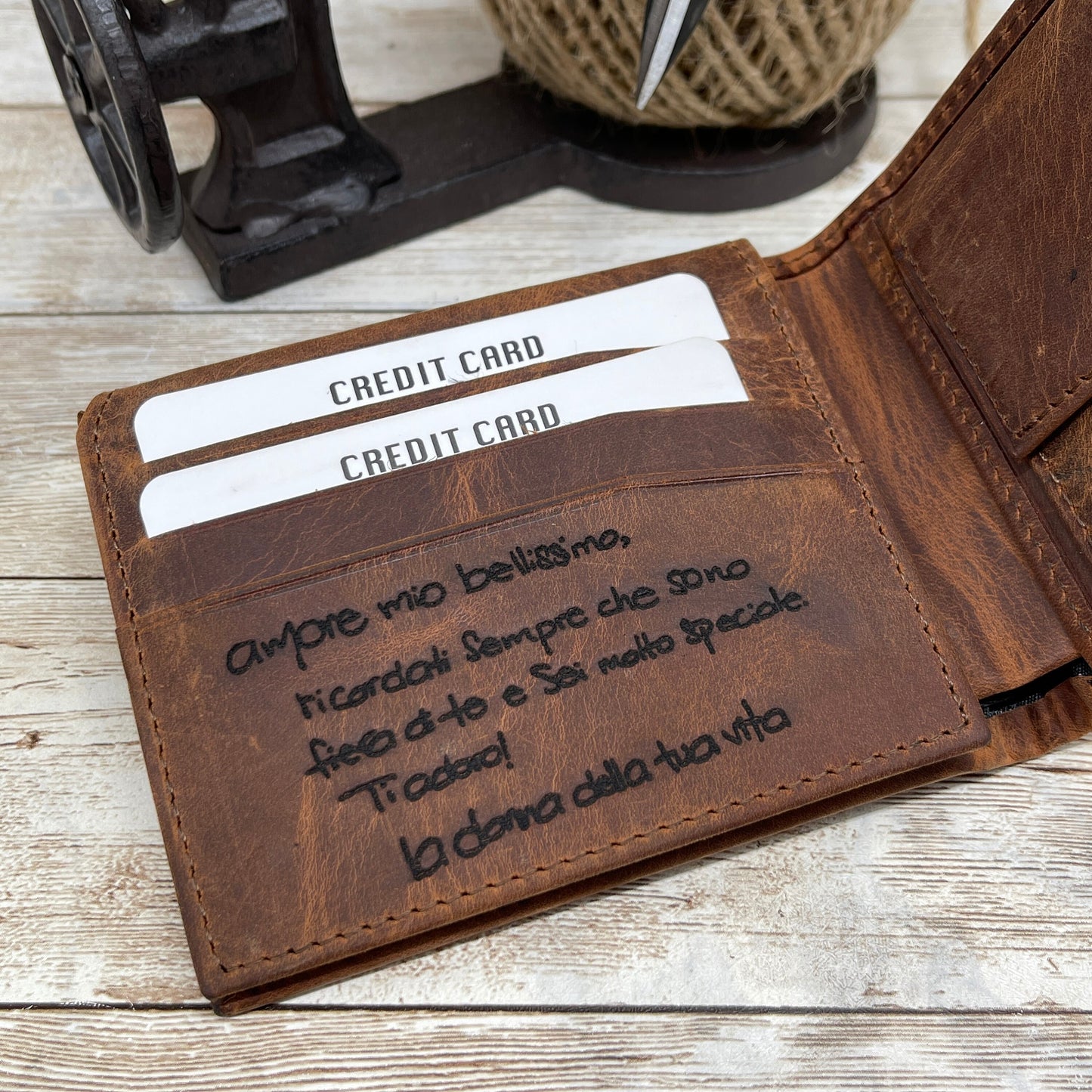 Portafoglio Per La Scrittura a Mano, Handmade Bifold Wallet, Monogrammed Wallet, Engraved Wallet, Personalized Wallet, Handwriting Available