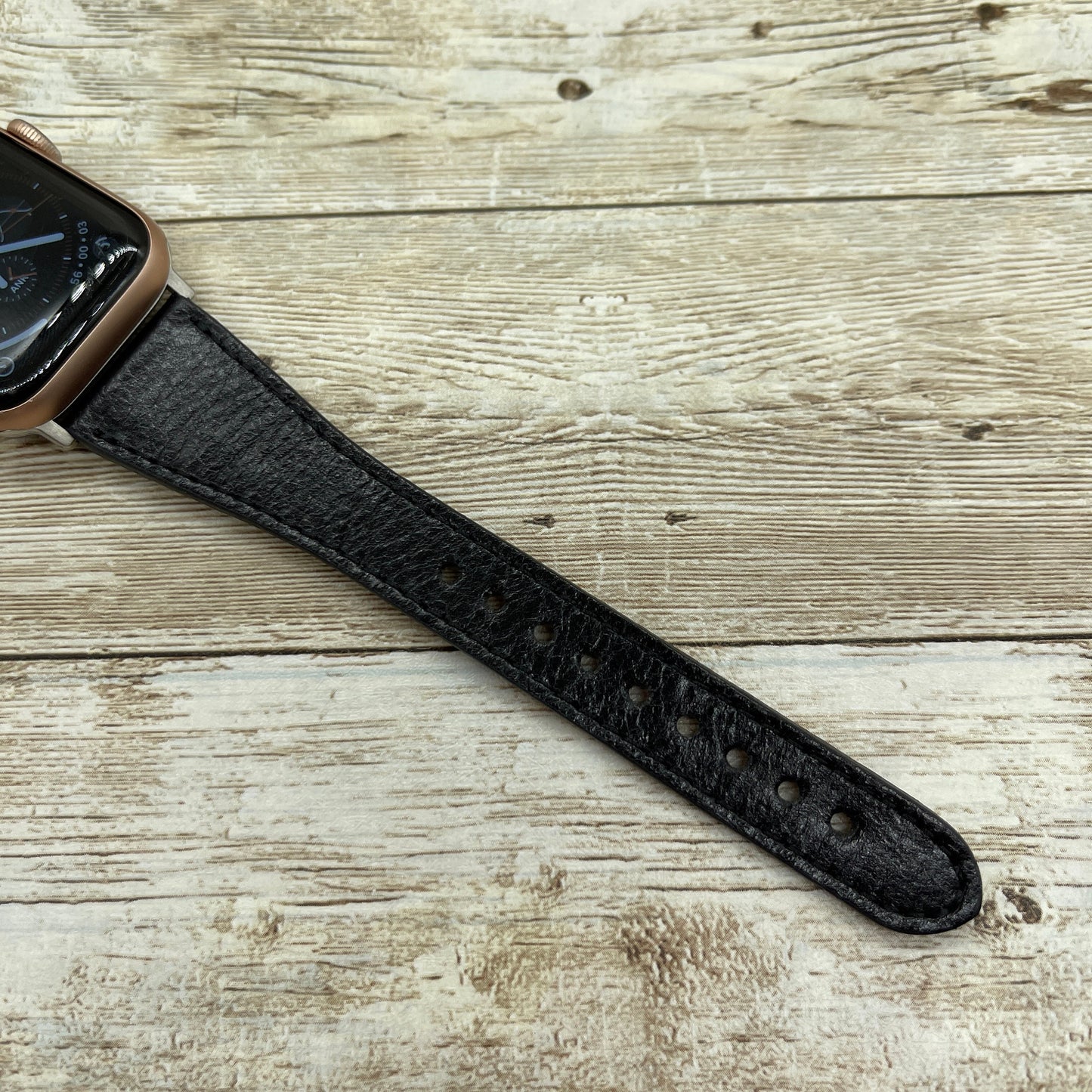 Genuine Black Leather Slim Apple Watch band, 42mm, 38mm, 40mm, 44mm for series 1-2-3-4-5-6-7&SE Free Laser Engraving, Black Slim Watch Band