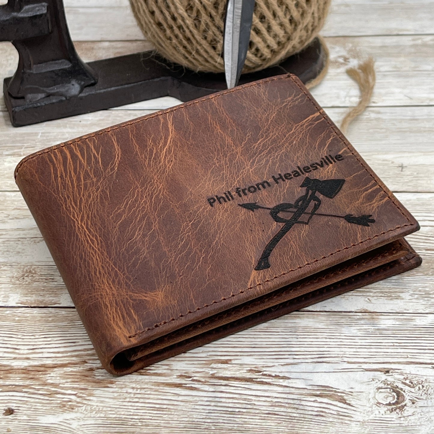 Personalized Monogrammed Engraved Genuine Leather Bifold Mens Wallet with Gift Box Groomsmen, Best Man, Father's Day Gift