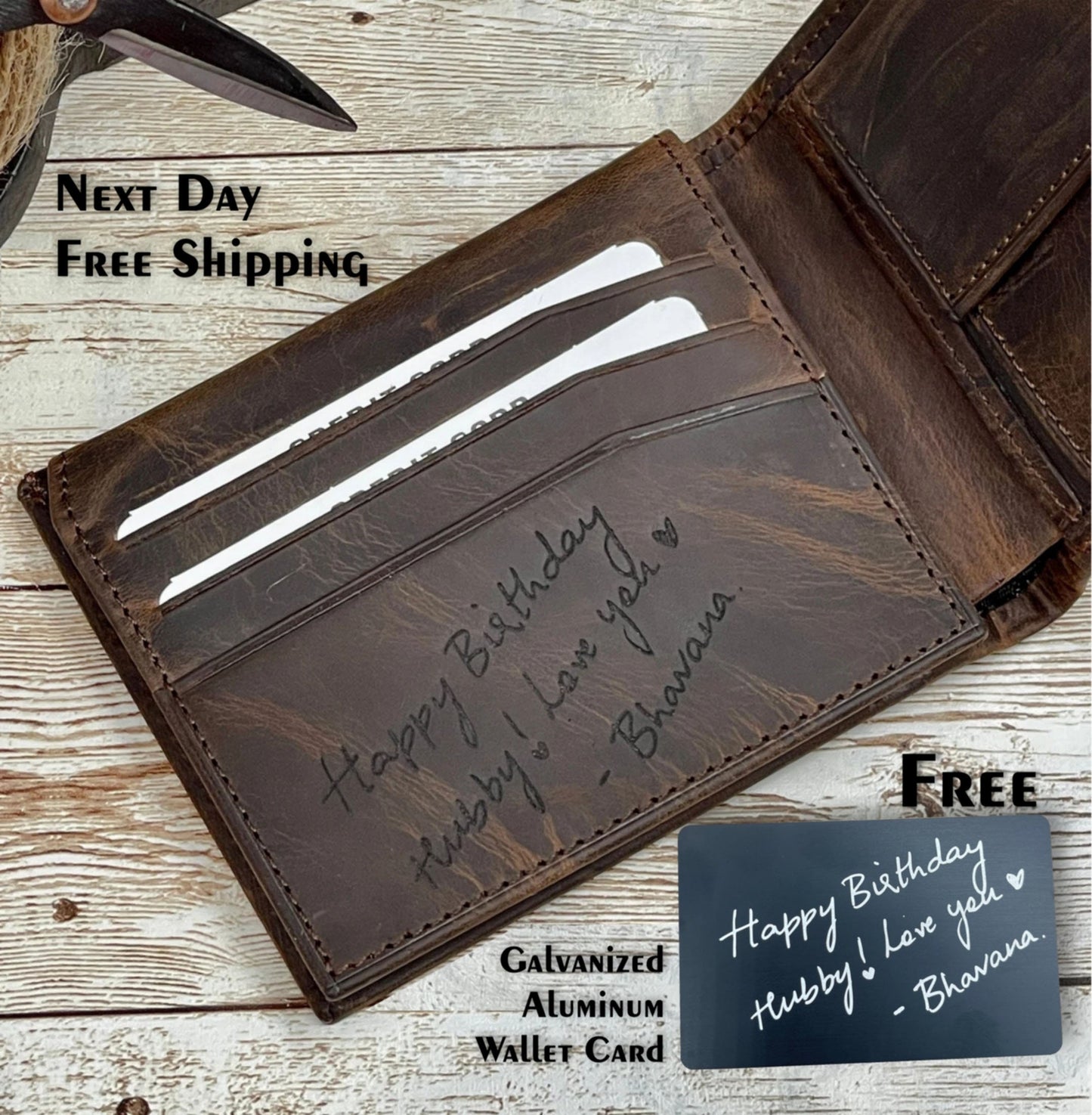 Handwriting Wallet | Leather Wallet For Men | Personalized Wallet Gifts | Handwriting Gift For Him | Engraved Wallet | Father's Day Gift
