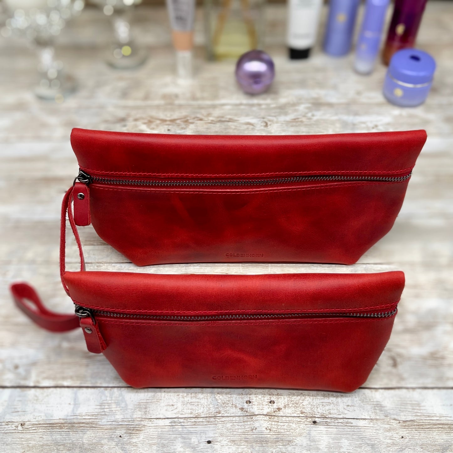 Leather Cosmetic Bag | Cosmetic Pouch | Make Up Purse | Bridesmaid Present | Make Up Pouch | Custom Makeup Bag | Red Make Up Bag |Travel Kit