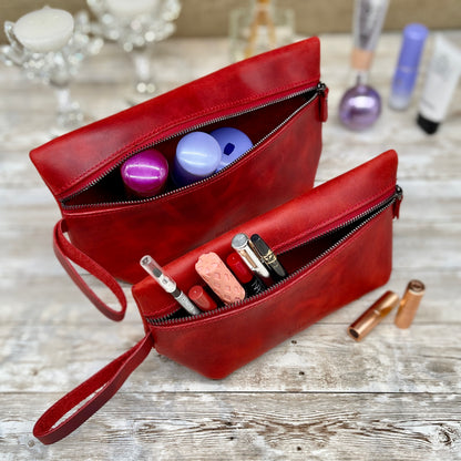 Leather Cosmetic Bag | Cosmetic Pouch | Make Up Purse | Bridesmaid Present | Make Up Pouch | Custom Makeup Bag | Red Make Up Bag |Travel Kit