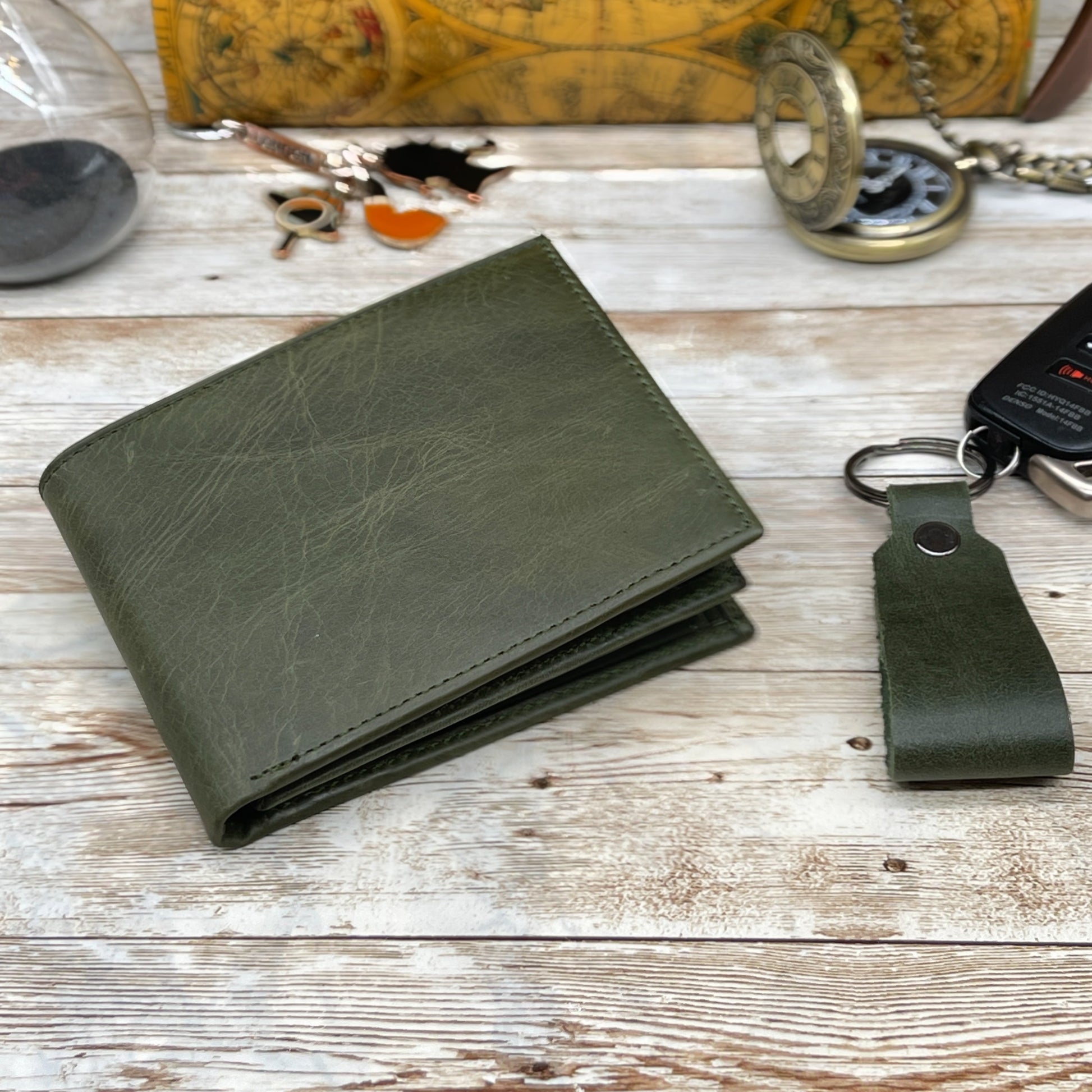 Crazy Horse Genuine Leather Vintage Wallet | DIY Handmade Wallet Kit Green