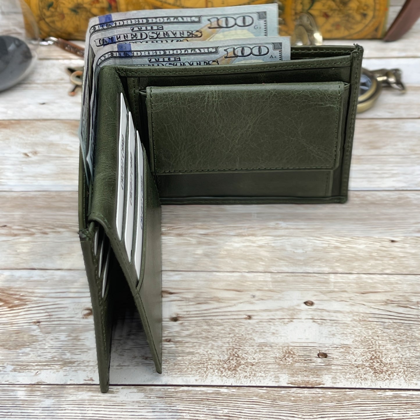 Green Handmade Leather Wallet