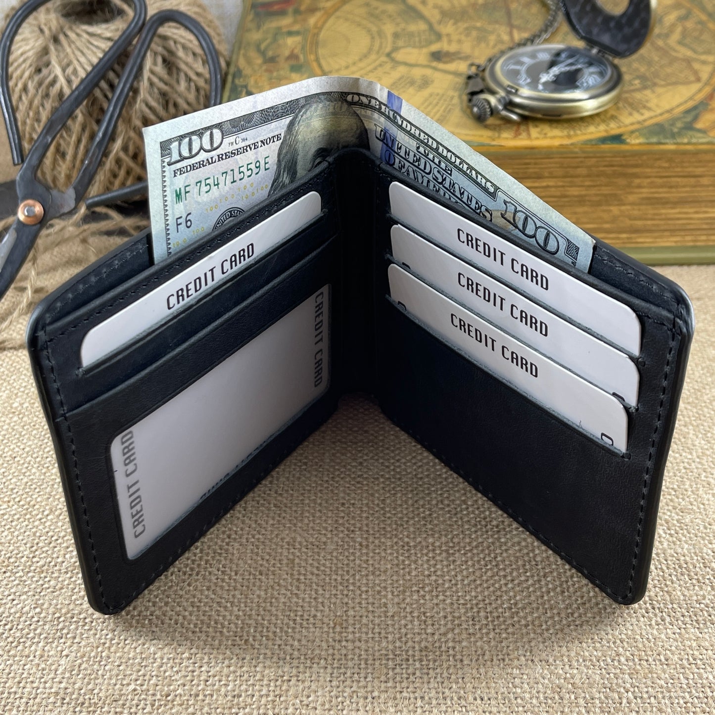 Minimalist Distressed Leather Black Wallet
