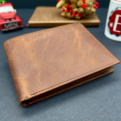 Brown Handmade Leather Wallet w/o Coin Pocket