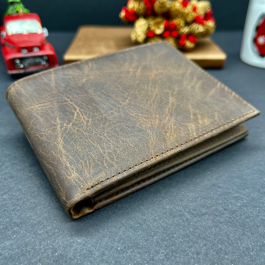 Dark Brown Handmade Leather Wallet w/o Coin Pocket