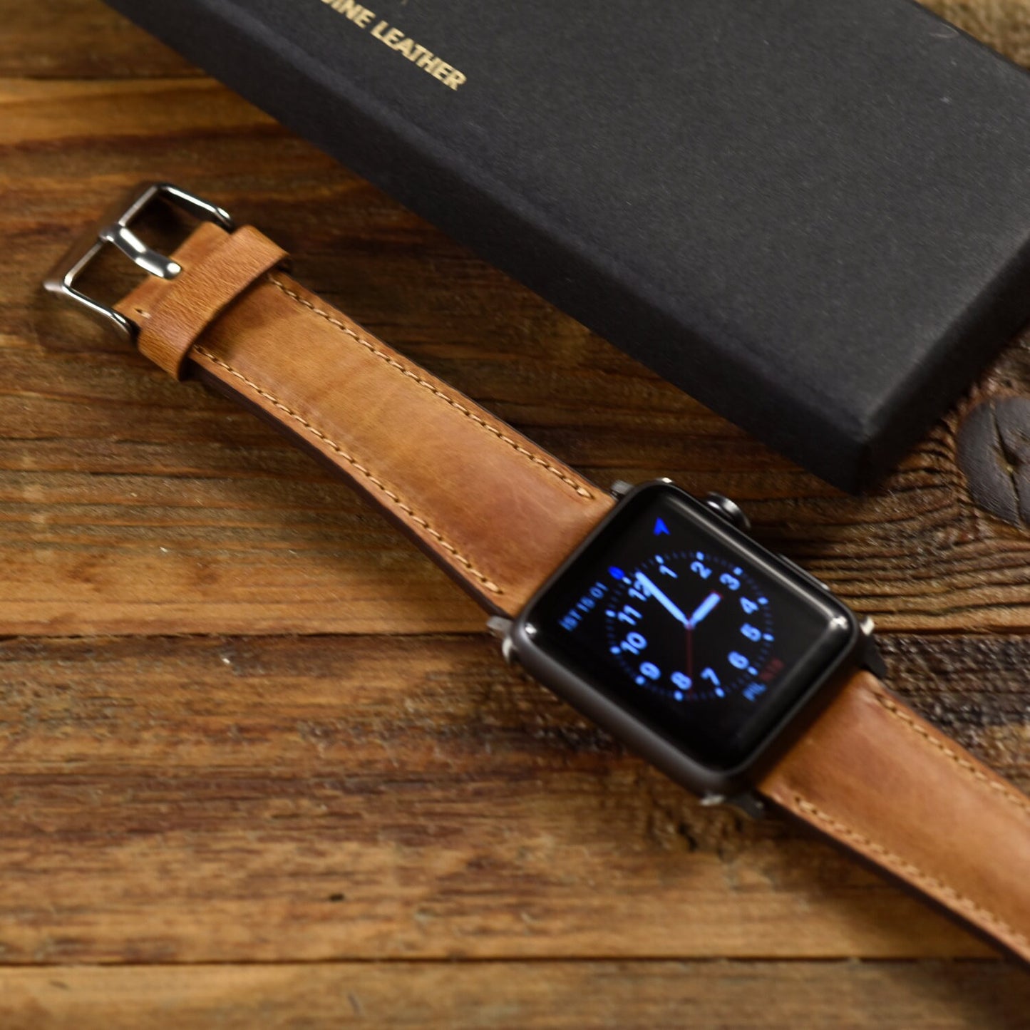 Anniversary Gift For Him, Genuine Brown Leather Apple Watch Band 42mm, 38mm, 40mm, 44mm for Series 1-2-3-4-5-6 & Se, Gift for Boyfriend