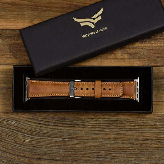Genuine Brown Leather Apple Watch Band 42mm, 38mm, 40mm, 44mm for Series 1-2-3-4-5-6-7, Anniversary and Birthday Gifts