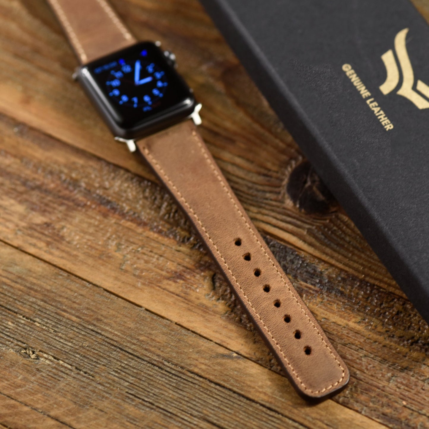 ANNIVERSARY Gift for Boy Friend Premium Leather Brown Apple Watch Band 38mm, 42mm, 44mm, 40mm for Series 7-6-5-4-3-2-1 and SE