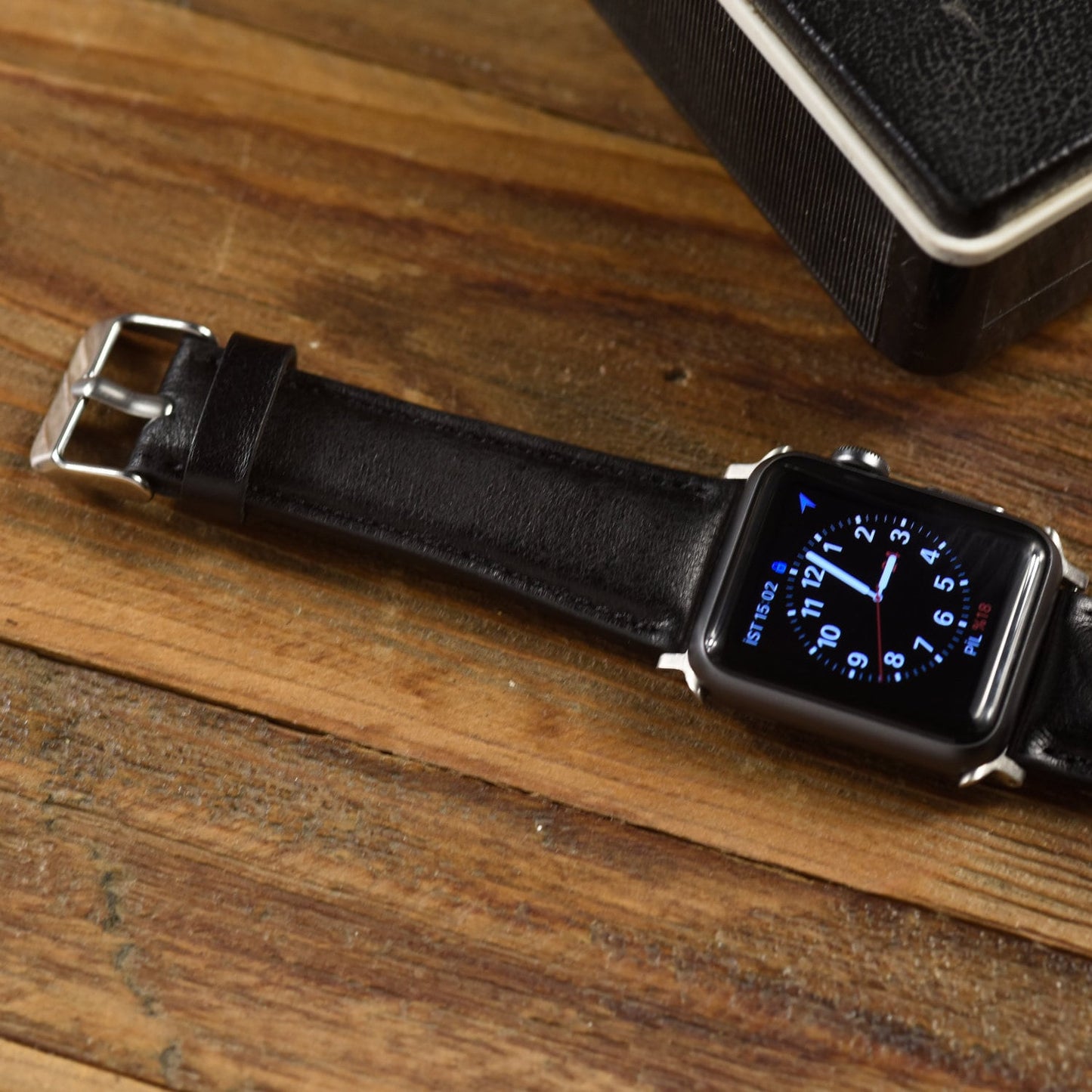 Black Leather Apple Watch band, 42mm, 38mm, 40mm, 44mm for series 1-2-3-4-5-6 & SE | Free Laser Personalization | Same Day Shipping