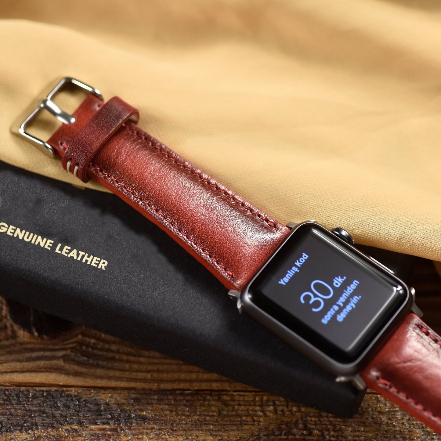Apple Watch Leather Band Series 6, 5, 4, 3, 2, 1 Red iWatch 4 Strap 38mm 40mm 42mm 44mm Genuine Leather Ready to Ship | FREE ENGRAVING